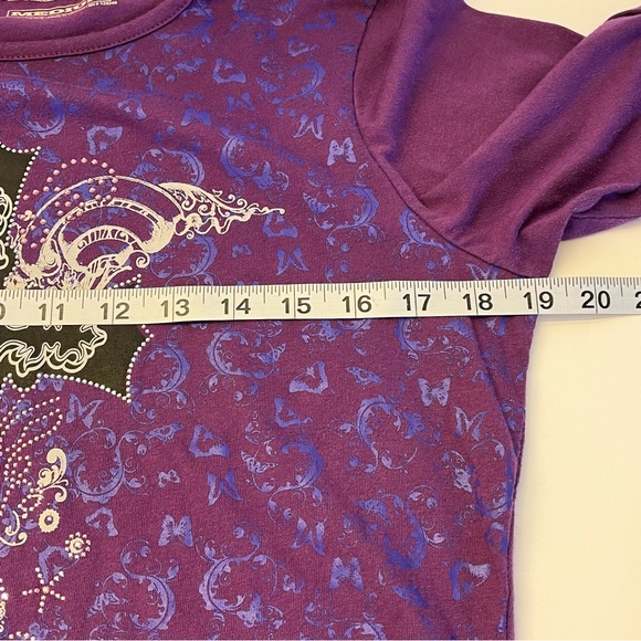 Bit & Bridle Womens Purple Long Sleeve Black Cross Rhinestone Pullover Shirt M - Picture 13 of 14